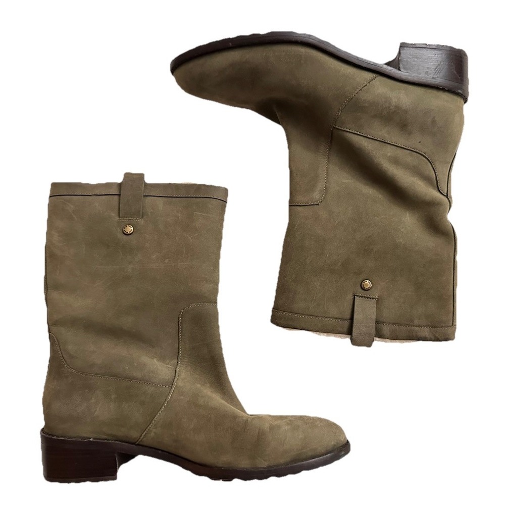 Cole Haan Olive Green Suede Boots Women's Size 7 Shearling Lined Waterproof